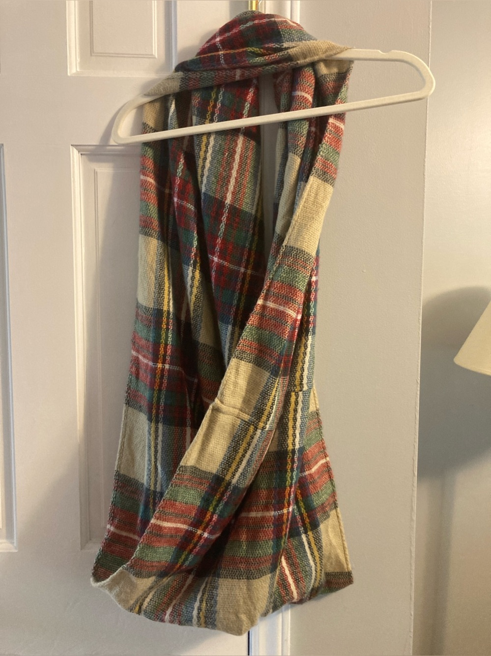 Source Unknown Plaid Scarf - Cream, Red & Green